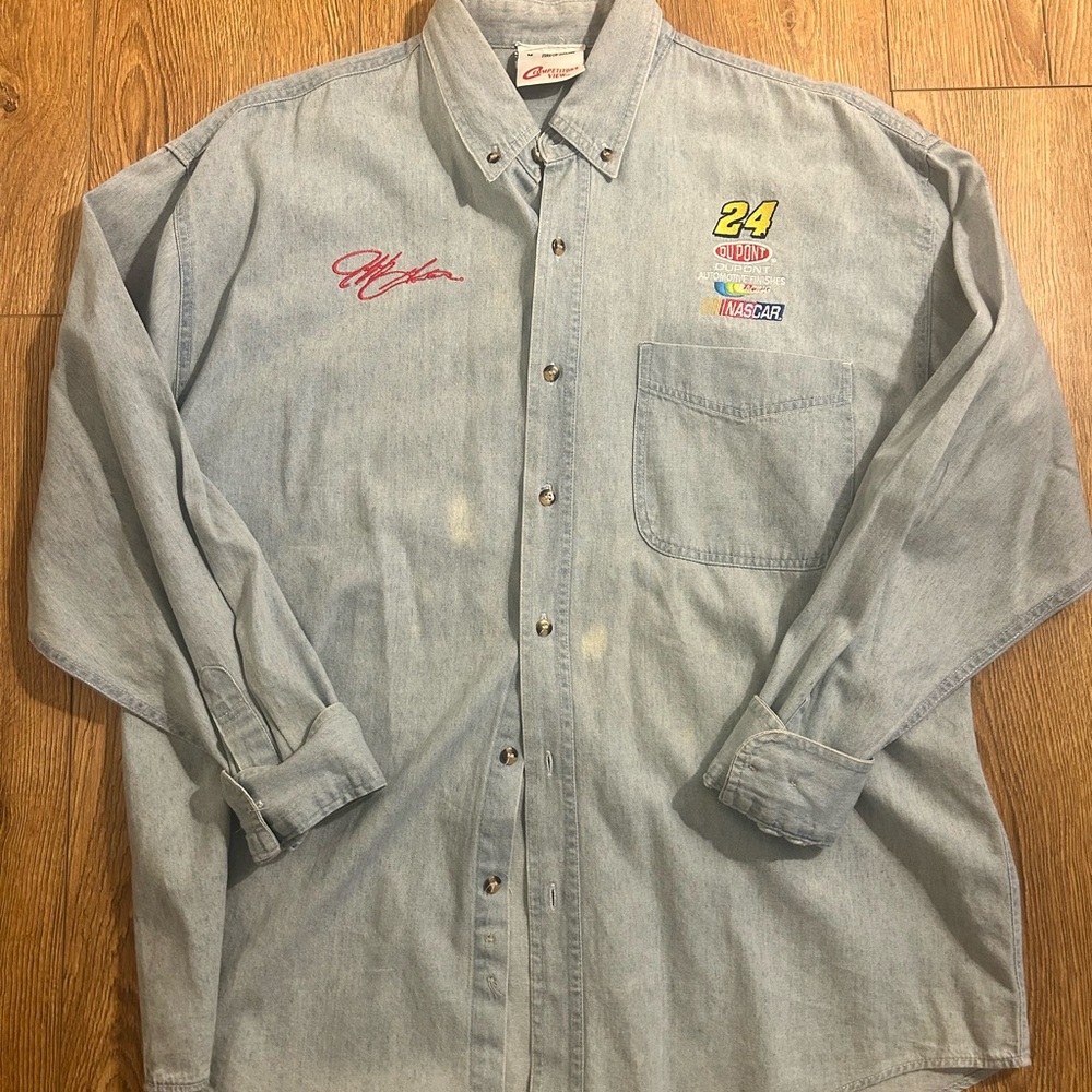 Nascar Light Blue Button-Up Shirt with Embroidery